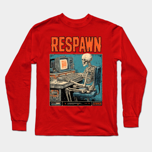 Respawn Skeleton Gamer - Dark Gaming Afterlife Long Sleeve T-Shirt by TuncGK