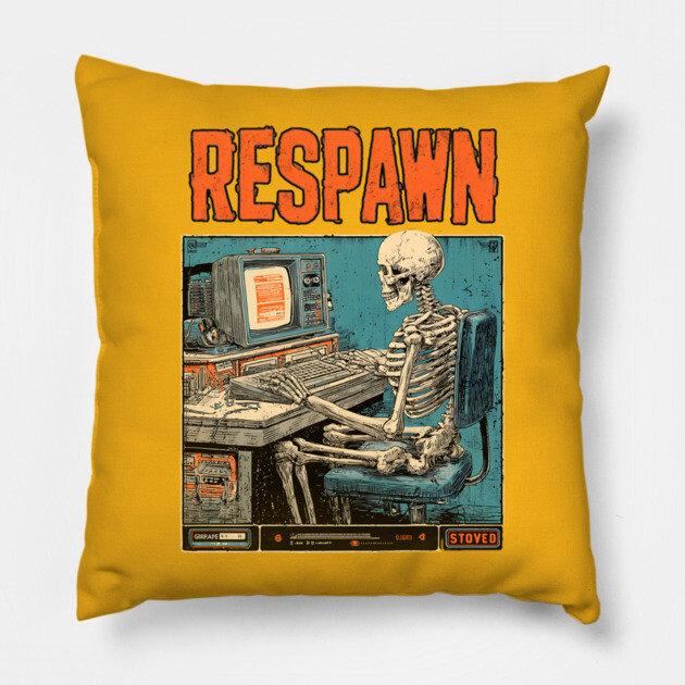 Respawn Skeleton Gamer - Dark Gaming Afterlife Pillow by TuncGK