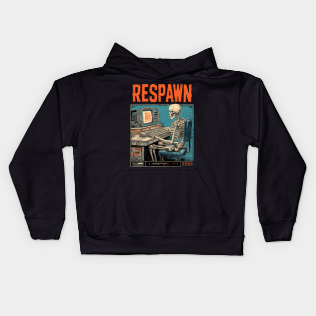 Respawn Skeleton Gamer - Dark Gaming Afterlife Kids Hoodie by TuncGK