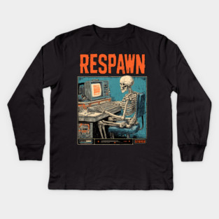 Respawn Skeleton Gamer - Dark Gaming Afterlife Kids Long Sleeve T-Shirt