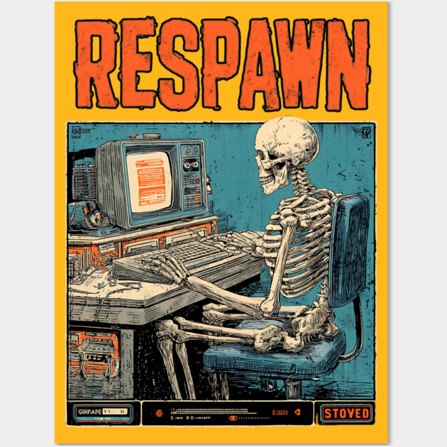 Respawn Skeleton Gamer - Dark Gaming Afterlife Wall Art by TuncGK