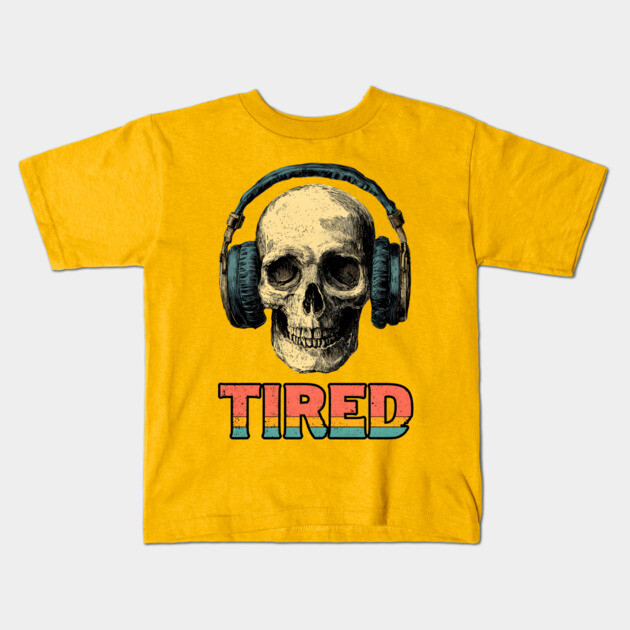 Tired Gamer Skull - Late Night Gaming Exhaustion Kids T-Shirt by TuncGK