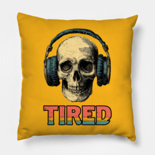Tired Gamer Skull - Late Night Gaming Exhaustion Pillow