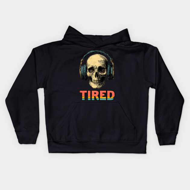 Tired Gamer Skull - Late Night Gaming Exhaustion Kids Hoodie by TuncGK