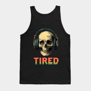 Tired Gamer Skull - Late Night Gaming Exhaustion Tank Top