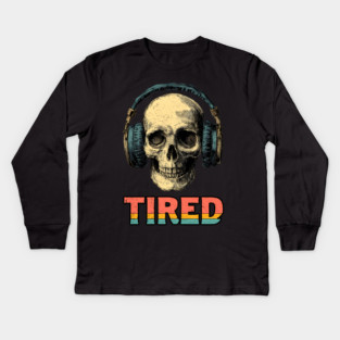 Tired Gamer Skull - Late Night Gaming Exhaustion Kids Long Sleeve T-Shirt