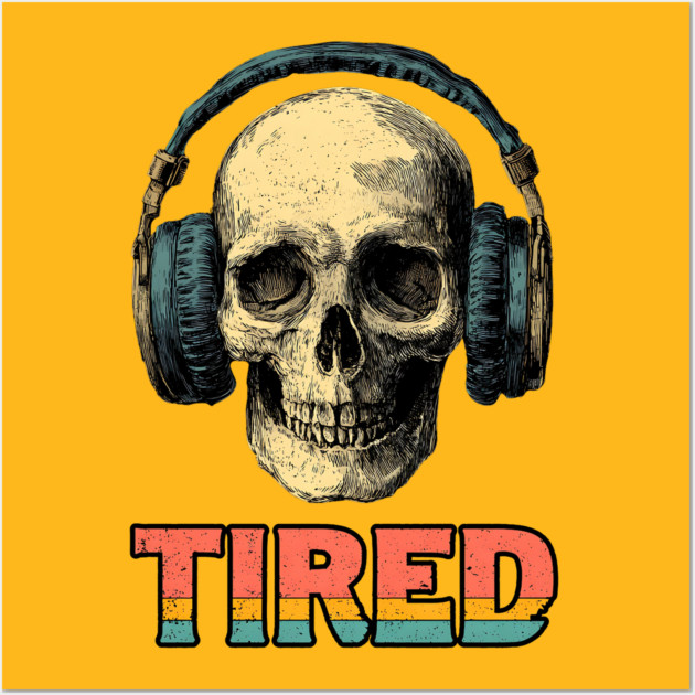 Tired Gamer Skull - Late Night Gaming Exhaustion Wall Art by TuncGK