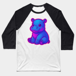 Cute Baby Hippo – Neon Blue and Pink Aesthetic Baseball T-Shirt