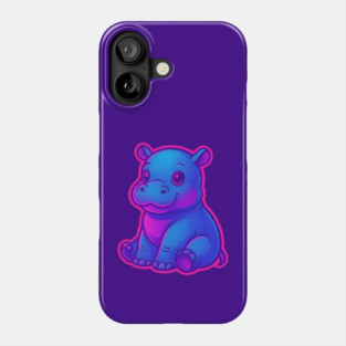 Cute Baby Hippo – Neon Blue and Pink Aesthetic Phone Case