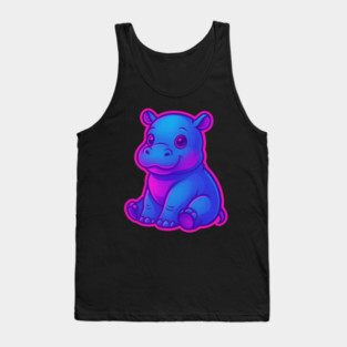 Cute Baby Hippo – Neon Blue and Pink Aesthetic Tank Top