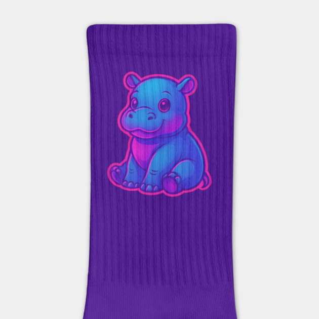 Cute Baby Hippo – Neon Blue and Pink Aesthetic by DonWillisJrArt