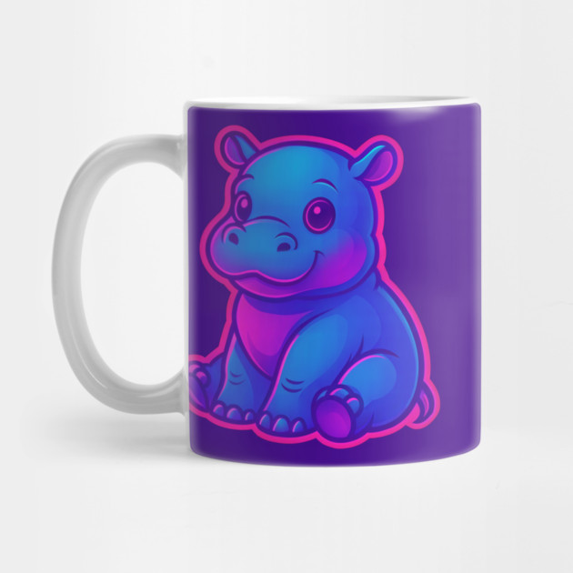 Cute Baby Hippo – Neon Blue and Pink Aesthetic by DonWillisJrArt