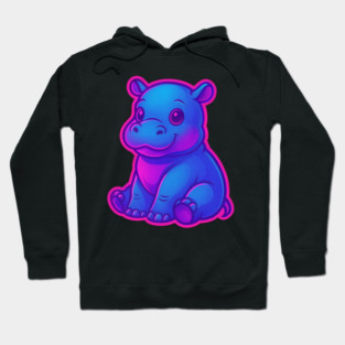 Cute Baby Hippo – Neon Blue and Pink Aesthetic Hoodie