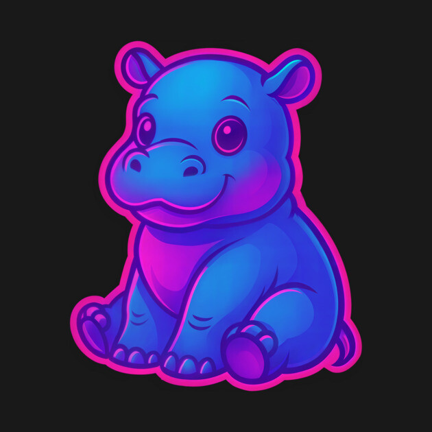 Cute Baby Hippo – Neon Blue and Pink Aesthetic by DonWillisJrArt