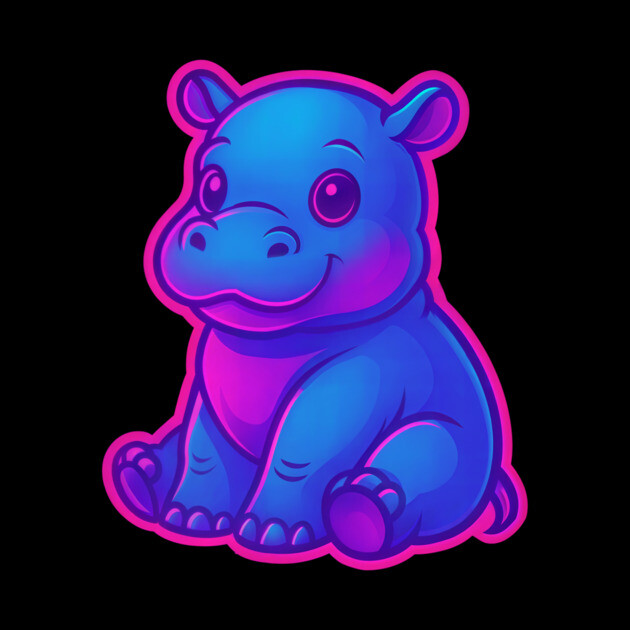 Cute Baby Hippo – Neon Blue and Pink Aesthetic by DonWillisJrArt