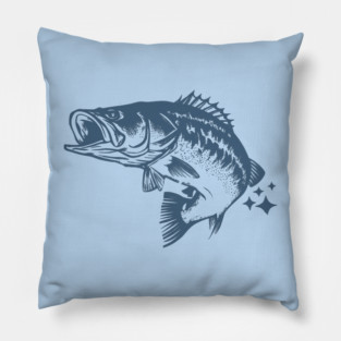Retro Blue Bass Fish Illustration Pillow