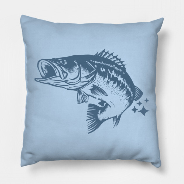 Retro Blue Bass Fish Illustration Pillow by DonWillisJrArt
