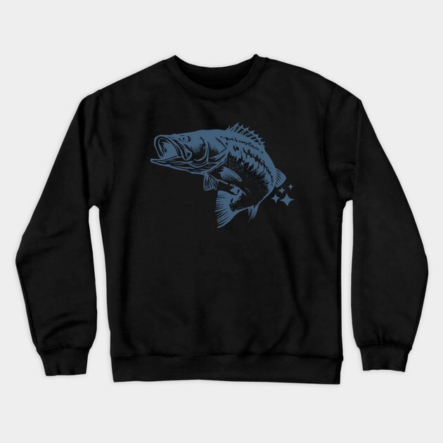 Retro Blue Bass Fish Illustration Crewneck Sweatshirt by DonWillisJrArt