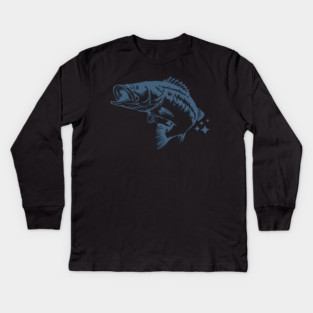 Retro Blue Bass Fish Illustration Kids Long Sleeve T-Shirt