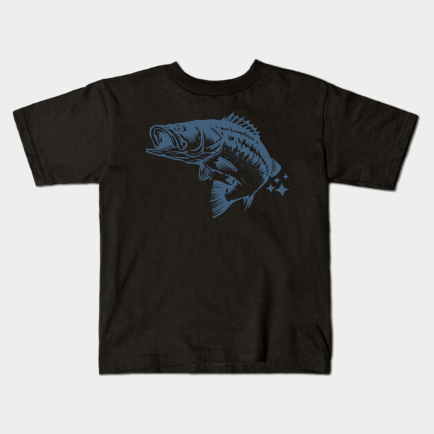 Retro Blue Bass Fish Illustration Kids T-Shirt by DonWillisJrArt