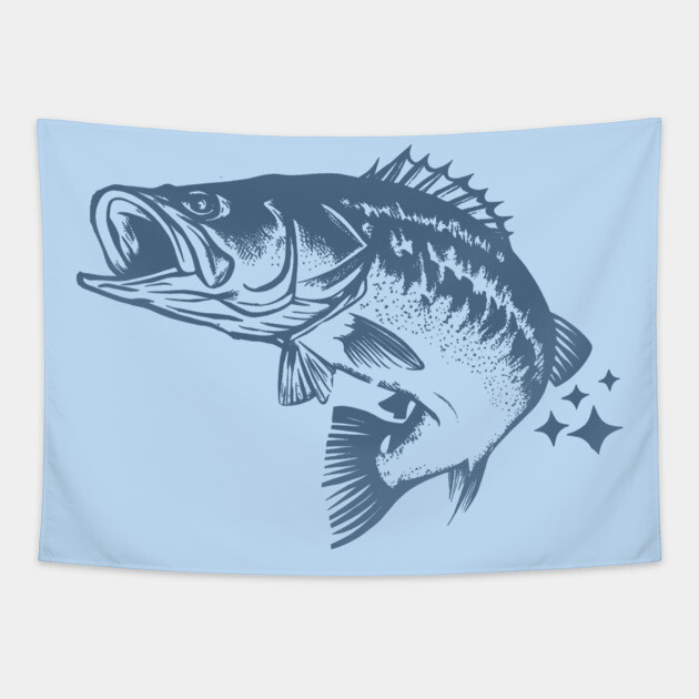 Retro Blue Bass Fish Illustration Tapestry by DonWillisJrArt