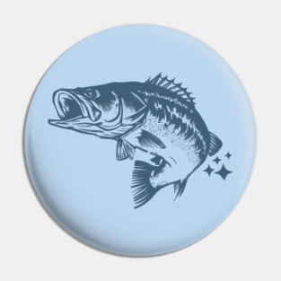Retro Blue Bass Fish Illustration Pin