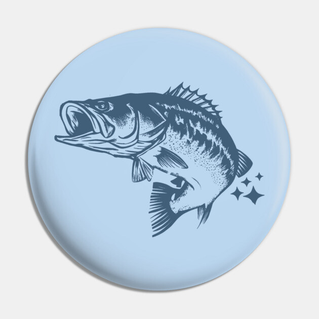 Retro Blue Bass Fish Illustration Pin by DonWillisJrArt