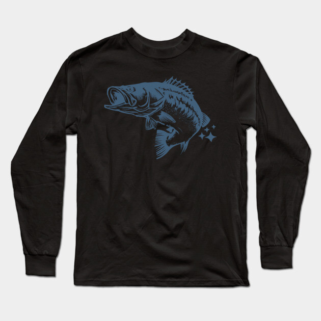 Retro Blue Bass Fish Illustration Long Sleeve T-Shirt by DonWillisJrArt