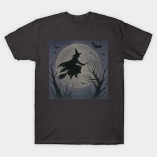 Witchy Moon Flight – Halloween Silhouette Design T-Shirt