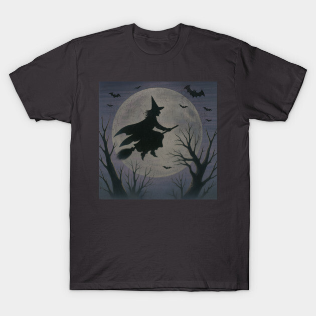 Witchy Moon Flight – Halloween Silhouette Design T-Shirt by DonWillisJrArt