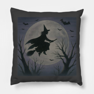 Witchy Moon Flight – Halloween Silhouette Design Pillow