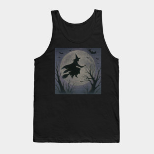 Witchy Moon Flight – Halloween Silhouette Design Tank Top
