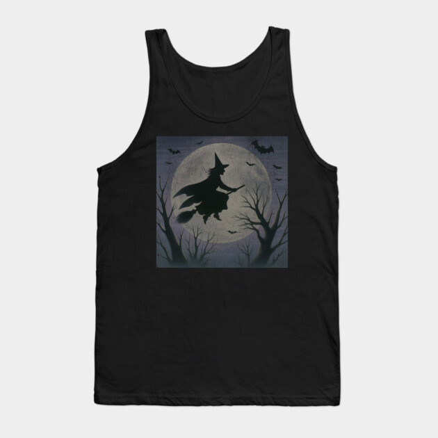 Witchy Moon Flight – Halloween Silhouette Design Tank Top by DonWillisJrArt