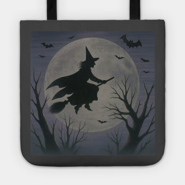 Witchy Moon Flight – Halloween Silhouette Design Tote by DonWillisJrArt