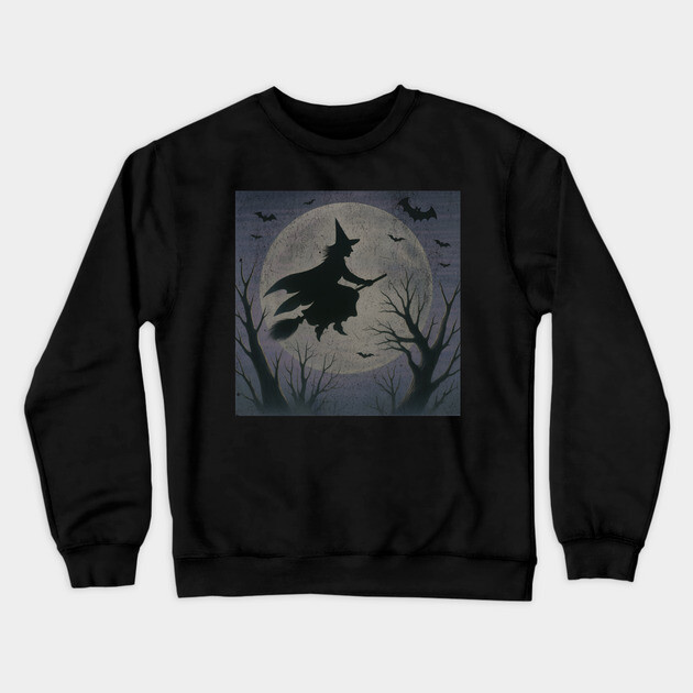 Witchy Moon Flight – Halloween Silhouette Design Crewneck Sweatshirt by DonWillisJrArt