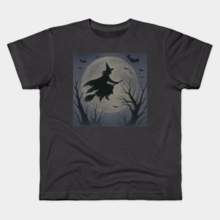 Witchy Moon Flight – Halloween Silhouette Design Kids T-Shirt