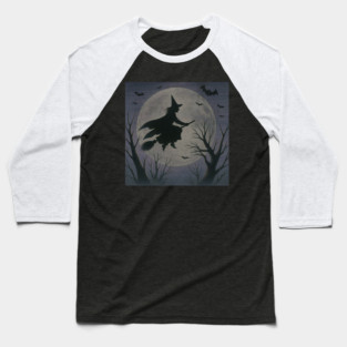 Witchy Moon Flight – Halloween Silhouette Design Baseball T-Shirt