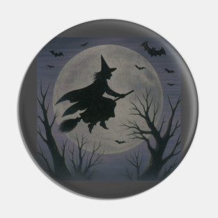 Witchy Moon Flight – Halloween Silhouette Design Pin