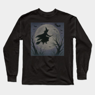 Witchy Moon Flight – Halloween Silhouette Design Long Sleeve T-Shirt
