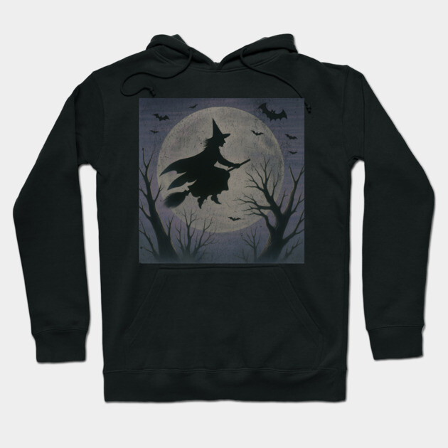 Witchy Moon Flight – Halloween Silhouette Design Hoodie by DonWillisJrArt