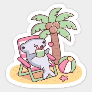 Cute Hammerhead Shark Chilling On Beach Chair Sticker