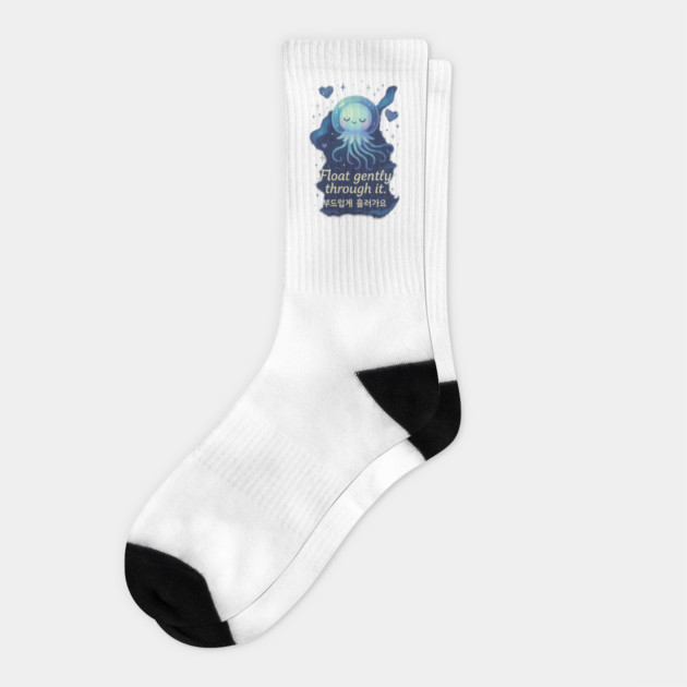 Float Gently Cosmic Jellyfish – Pastel Kawaii Mental Health Affirmation Design Socks by Anne Lee