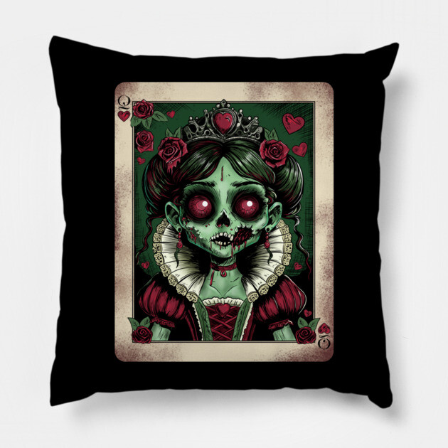 Victorian Zombie Queen of Hearts Pillow by H. R. Sinclair