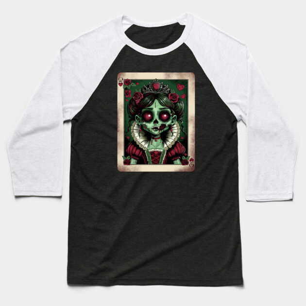 Victorian Zombie Queen of Hearts Baseball T-Shirt by H. R. Sinclair