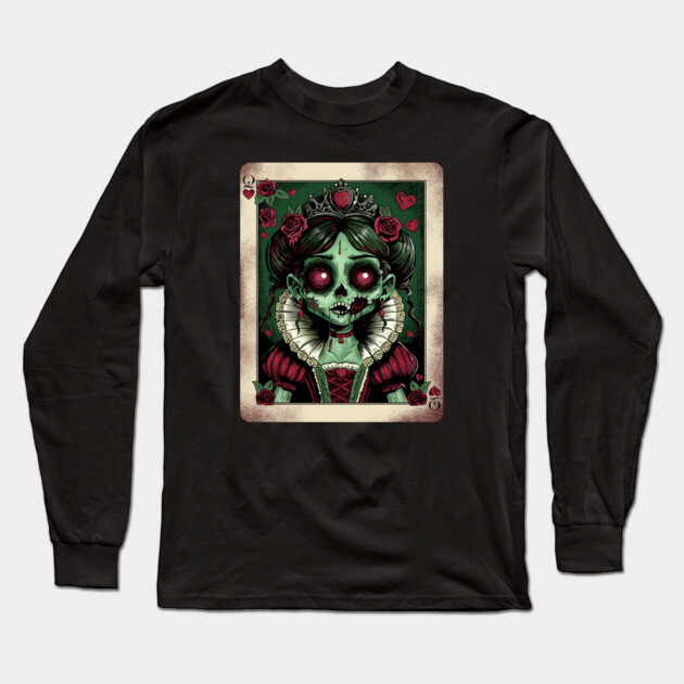 Victorian Zombie Queen of Hearts Long Sleeve T-Shirt by H. R. Sinclair