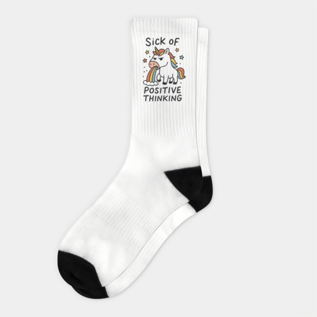 Sick of Positive Thinking Anti-Motivational Bad Mood Grumpy Unicorn Socks by Anticorporati