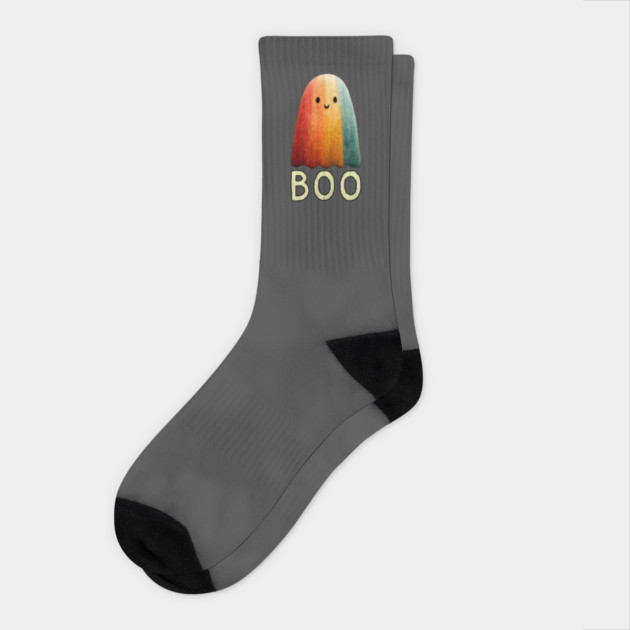 BOO! Cute Retro Ghost Tee for Halloween or Everyday Haunts Socks by TuncGK