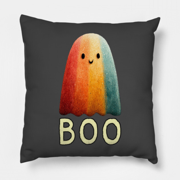BOO! Cute Retro Ghost Tee for Halloween or Everyday Haunts Pillow by TuncGK