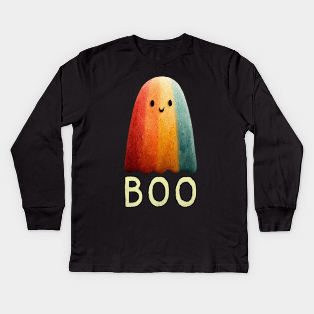 BOO! Cute Retro Ghost Tee for Halloween or Everyday Haunts Kids Long Sleeve T-Shirt by TuncGK