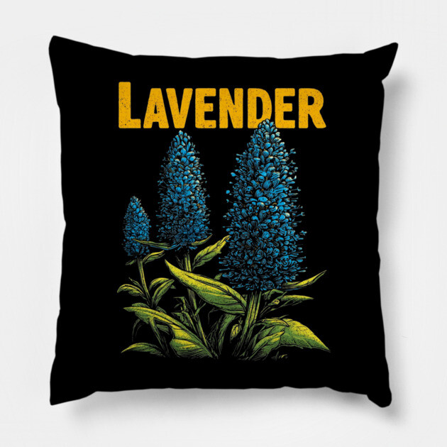 Retro Lavender Botanical Print Tee for Plant & Cottagecore Lovers Pillow by TuncGK